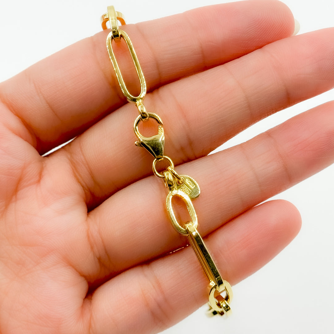 TRE001Bracelet. 4k Solid Yellow Gold  Hollow Long and Short Link Bracelet