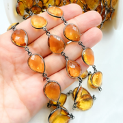 Hydro Quartz Citrine Color Pear Shape Bezel Oxidized Wire Chain