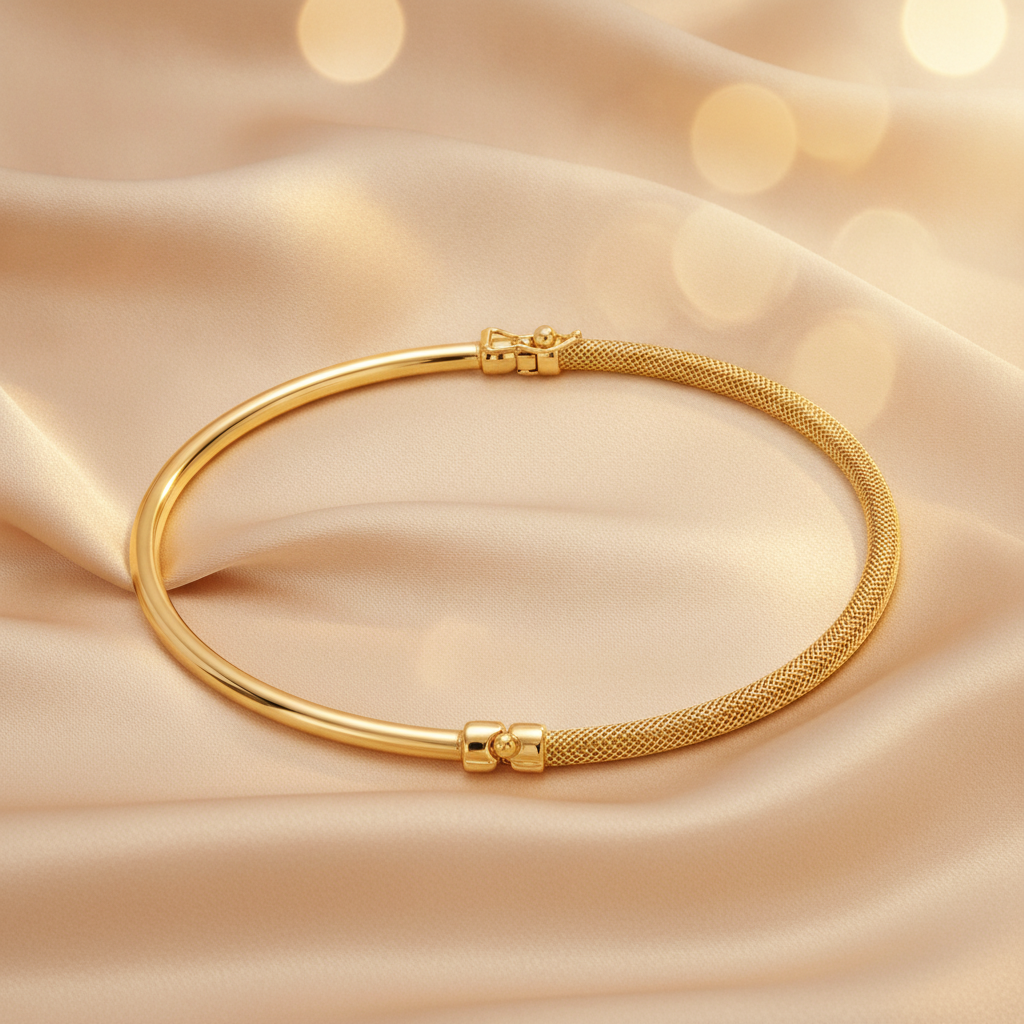 Bangle26. 14K Gold Textured Hollow Bangle Bracelet