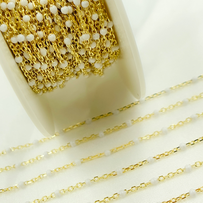  Gold Plated Sterling Silver Enamel White Color Cable Chain