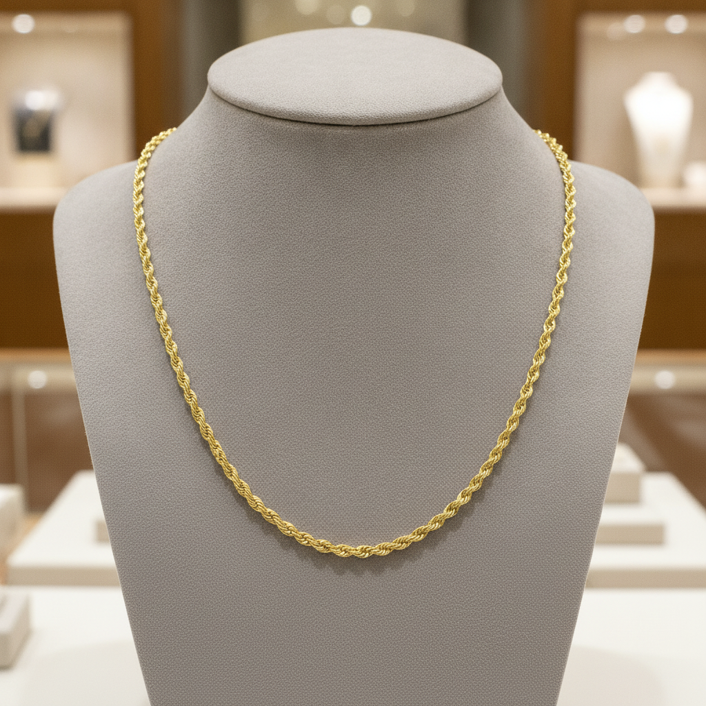 040CRDLG. 14K Solid Yellow Gold Rope Chain