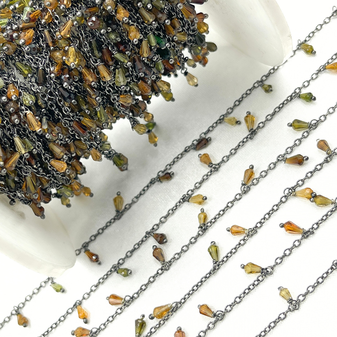 Multi Tourmaline Drop Dangle Oxidized Wire Chain