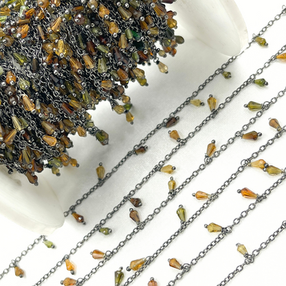 Multi Tourmaline Drop Dangle Oxidized Wire Chain