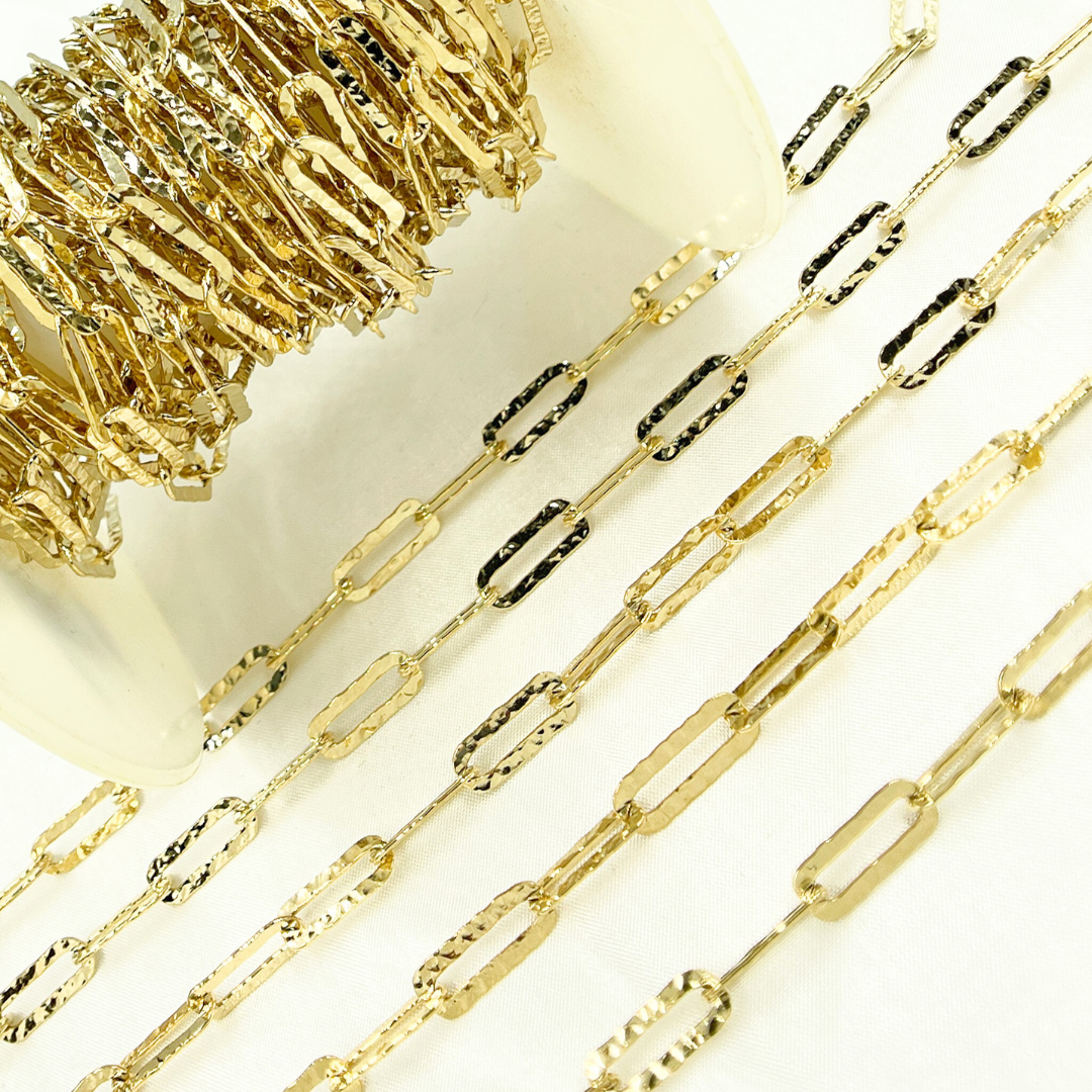 Y58HGP I Gold Plated 925 Sterling Silver Flat Hammered Paperclip Chain.