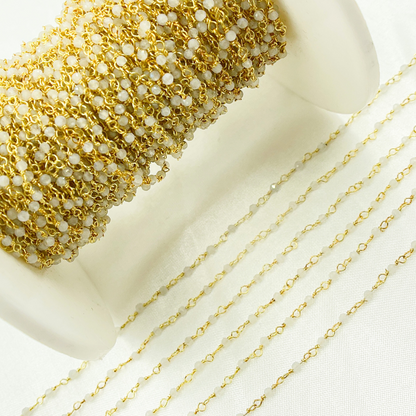 Moonstone Wire Wrap Chain made with Gold Plated 925 Sterling Silver.