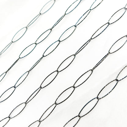 Black Rhodium Sterling Silver Diamond Cut Oval Link Chain
