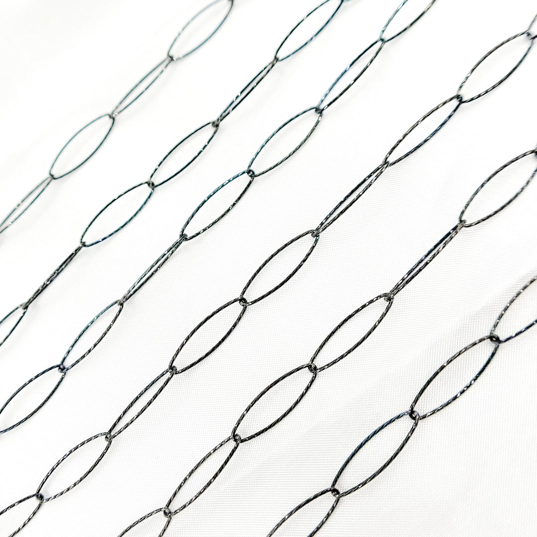 Black Rhodium Sterling Silver Diamond Cut Oval Link Chain