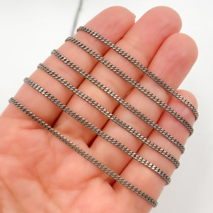 Oxidized Sterling Silver Flat Curb Chain