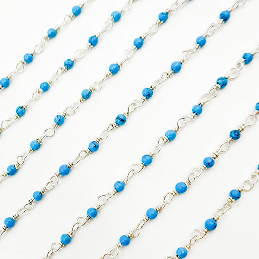 Turquoise Dainty Bead Sterling Silver Wire Chain