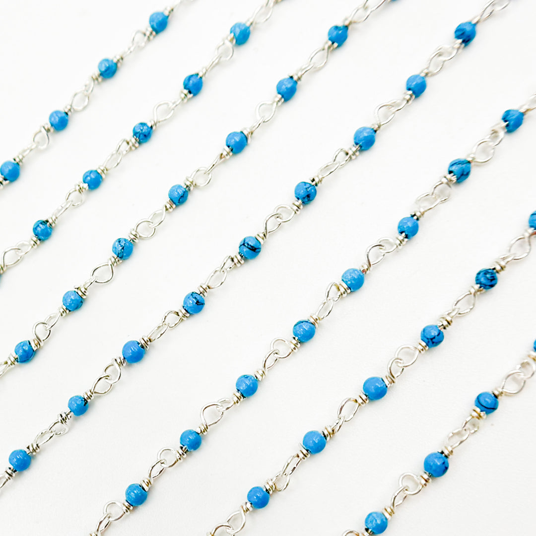 TRQ55. Turquoise Dainty Bead Sterling Silver Wire Chain