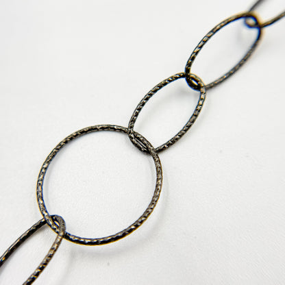 Black Rhodium Sterling Silver Diamond Cut Round and Oval Link Chain