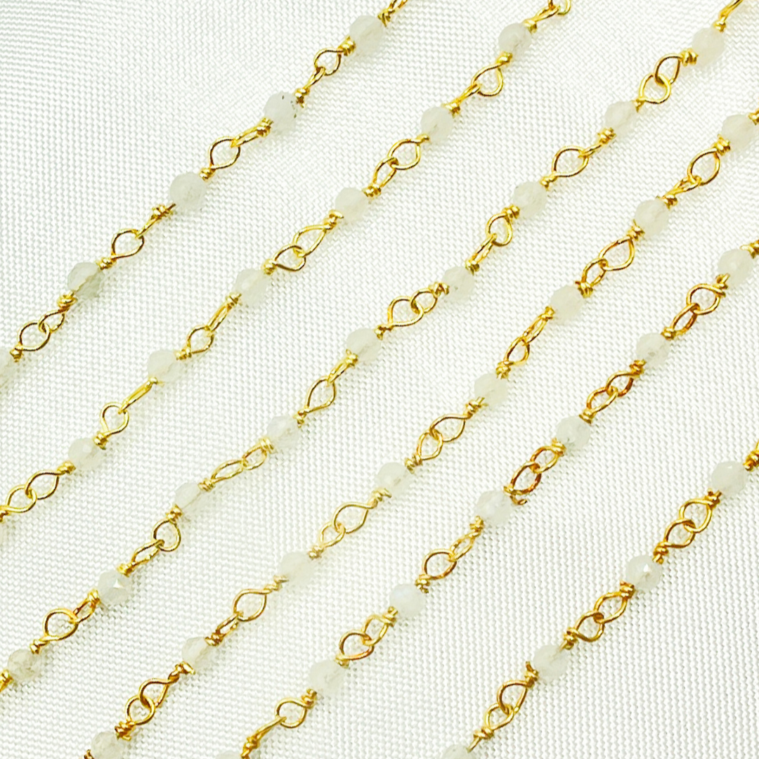 Moonstone Wire Wrap Chain made with Gold Plated 925 Sterling Silver.