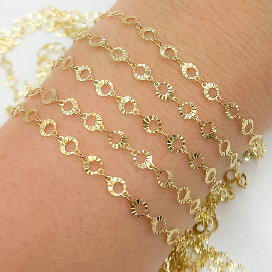 Gold Plated Sterling Silver Diamond Cut Circle Link Chain