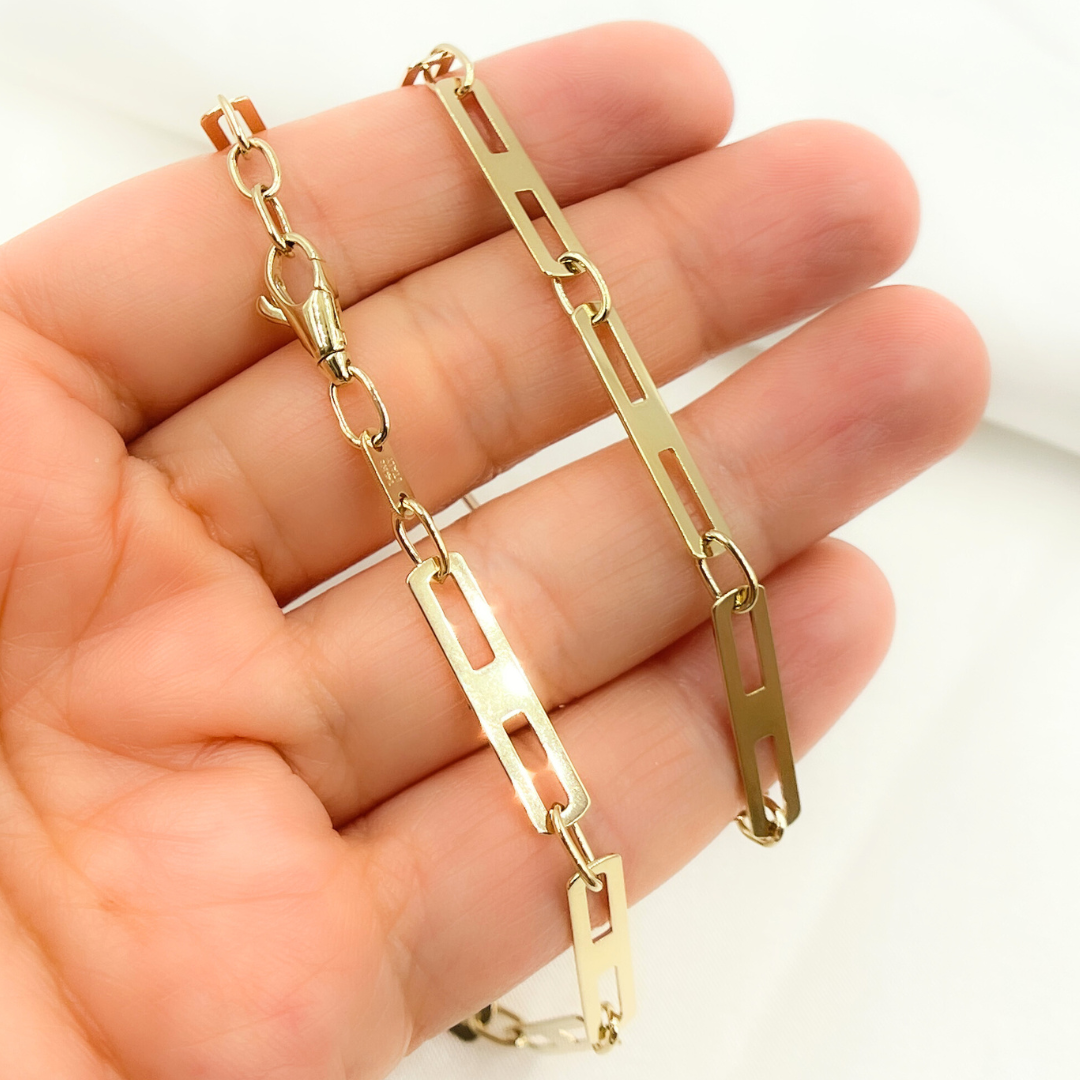 501296G. 14k Solid Yellow Gold Mirror Flat Rectangle Link Chain