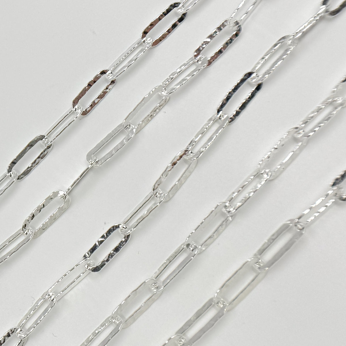 Sterling Silver Hammered Paperclip Link Chain