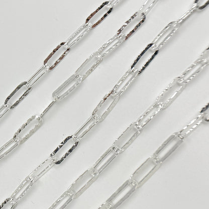 Sterling Silver Hammered Paperclip Link Chain