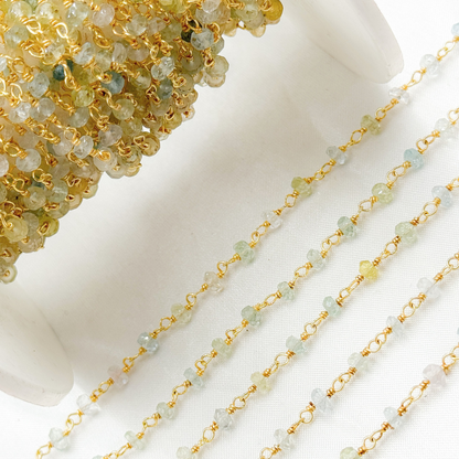 Multi Aquamarine Gold Plated Wire Chain.