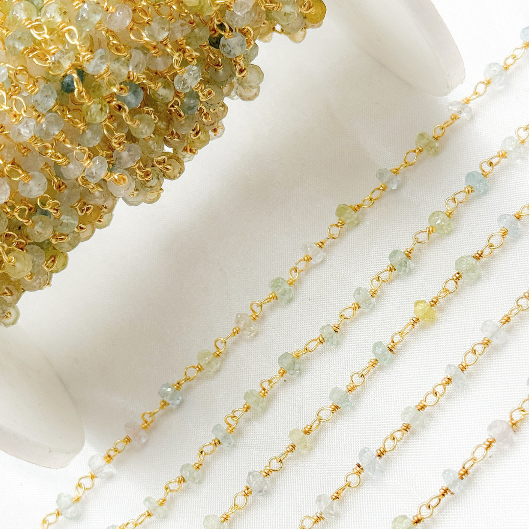 Multi Aquamarine Gold Plated Wire Chain. MAQ3