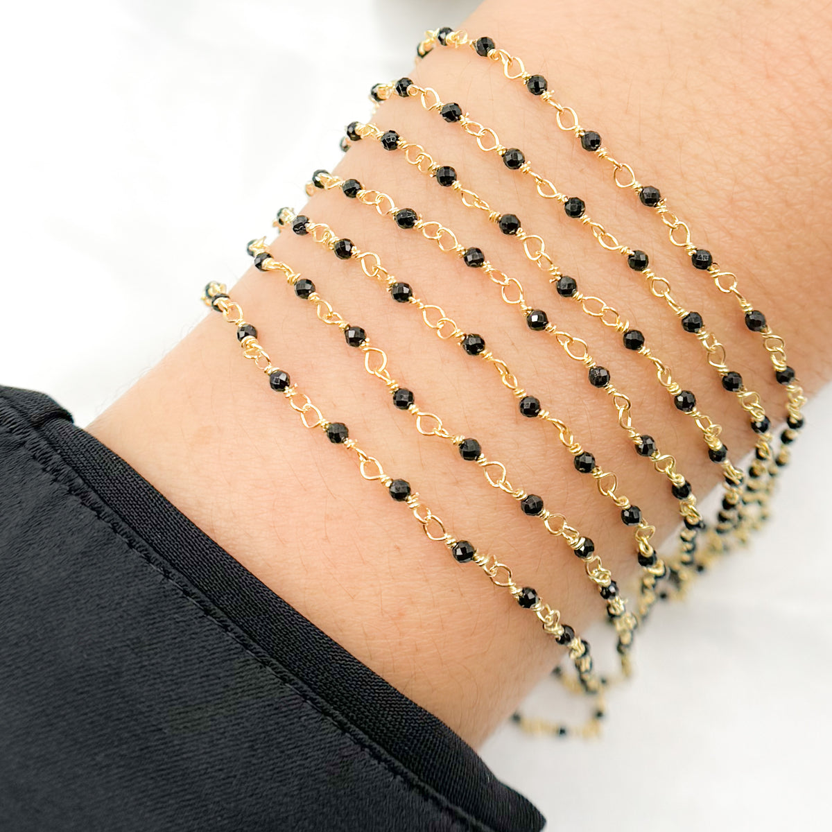 Black Spinel Gold Plated Sterling Silver Wire Chain