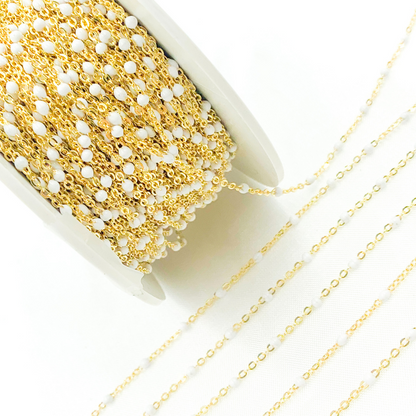 14K Solid Yellow Gold Enamel Turquoise Color Cable Chain
