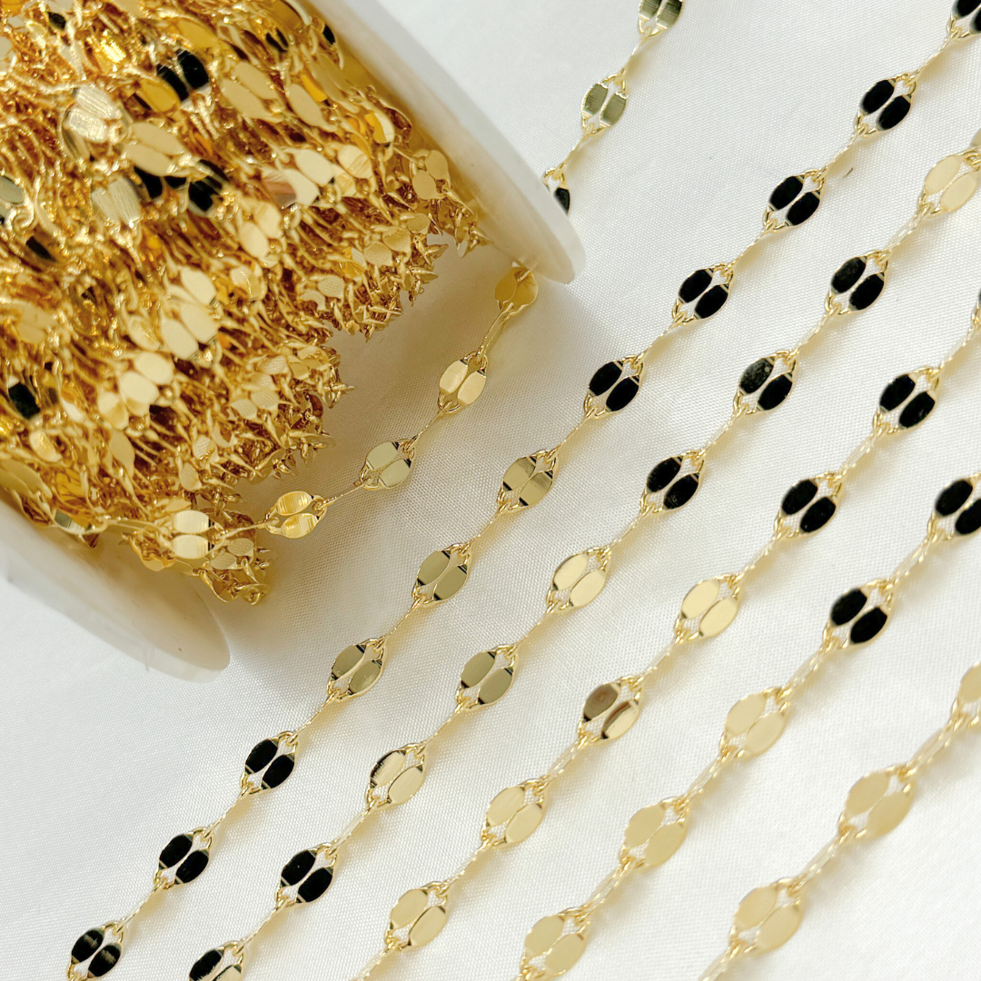 V68GP. Gold Plated 925 Sterling Silver Fancy Marina Link Chain