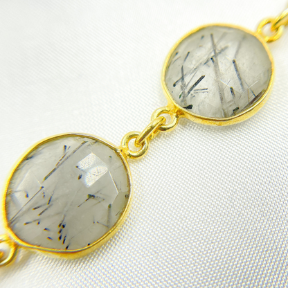 Black Rutile Organic Shape Bezel Gold Plated Wire Chain.