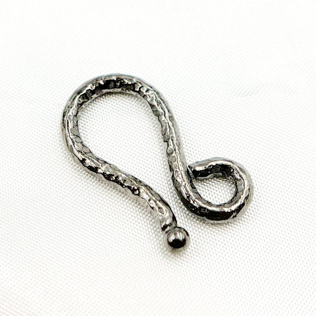 JH2BR. Black Rhodium Sterling Silver  Hammered "J" Hook