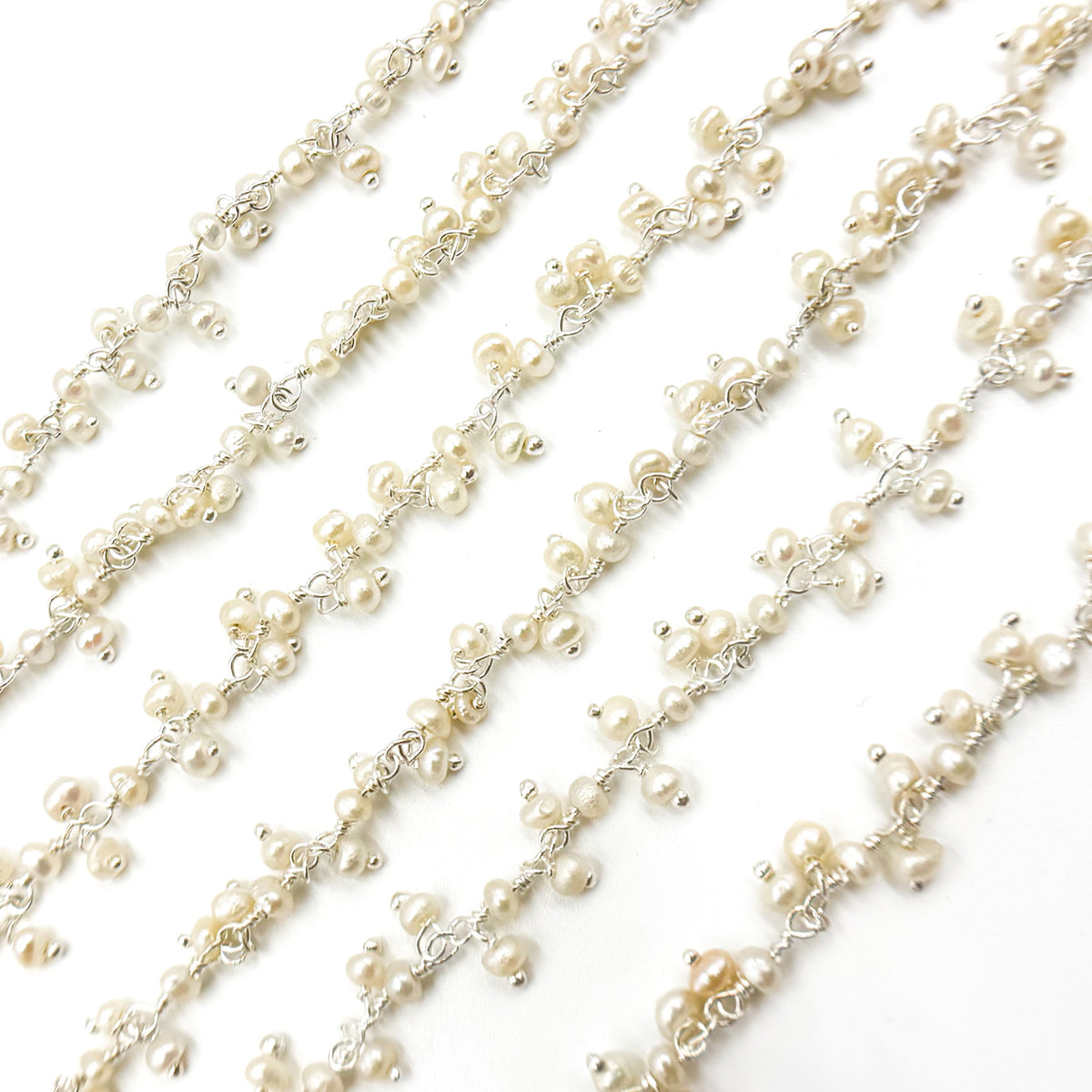 Pearl Cluster Dangle Sterling Silver Wire Chain