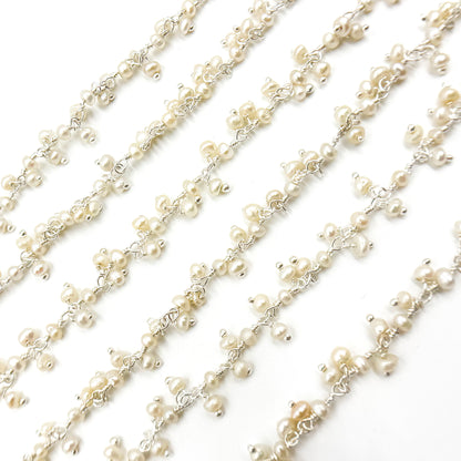 Pearl Cluster Dangle Sterling Silver Wire Chain