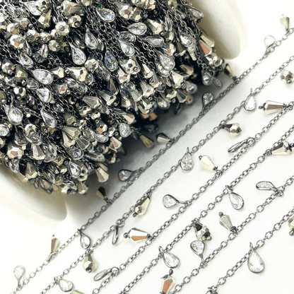 Pyrite with CZ Oxidized Wire Wrap Chain