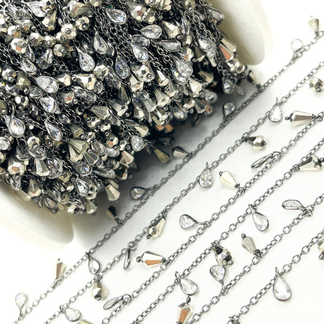 Pyrite with CZ Oxidized Wire Wrap Chain. PYR9