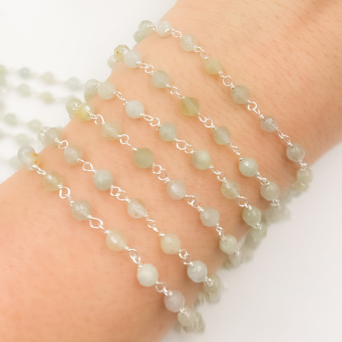 Coated Aquamarine Sterling Silver Wire Chain