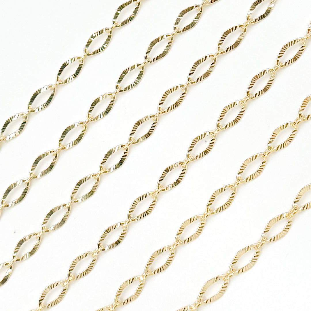 058FL122byFt. 14k Solid Yellow Gold Diamond Cut Flat Oval Link Chain