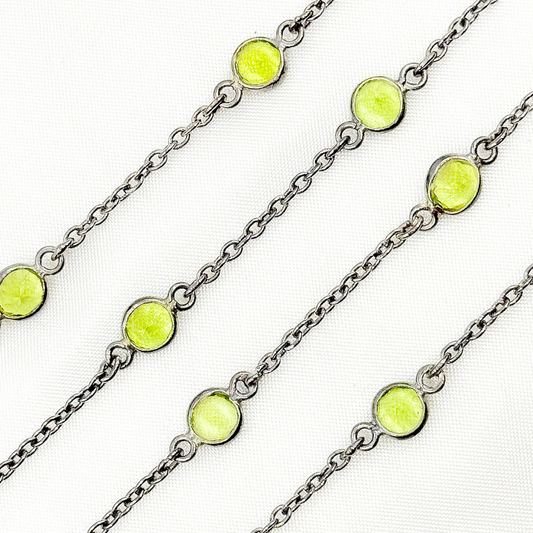 Peridot Round Shape Bezel Oxidized Connected Wire Chain