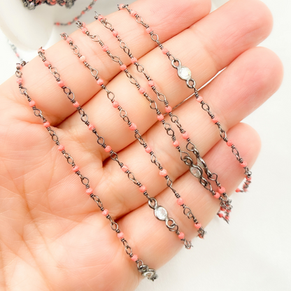 Coral with CZ Oxidized Wire Chain.