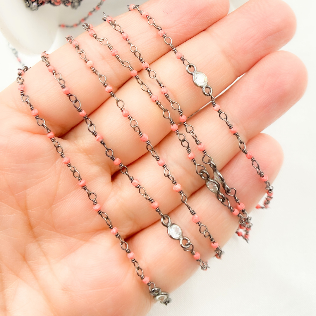 Coral with CZ Oxidized Wire Chain. COR14