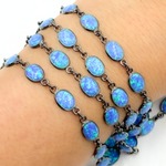 Load image into Gallery viewer, Created Blue Opal Oval Shape Connected Chain. CBO10
