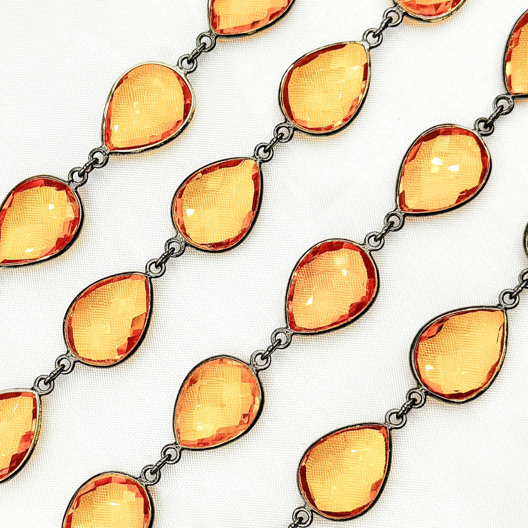 Hydro Quartz Citrine Color Pear Shape Bezel Oxidized Wire Chain. HQ1