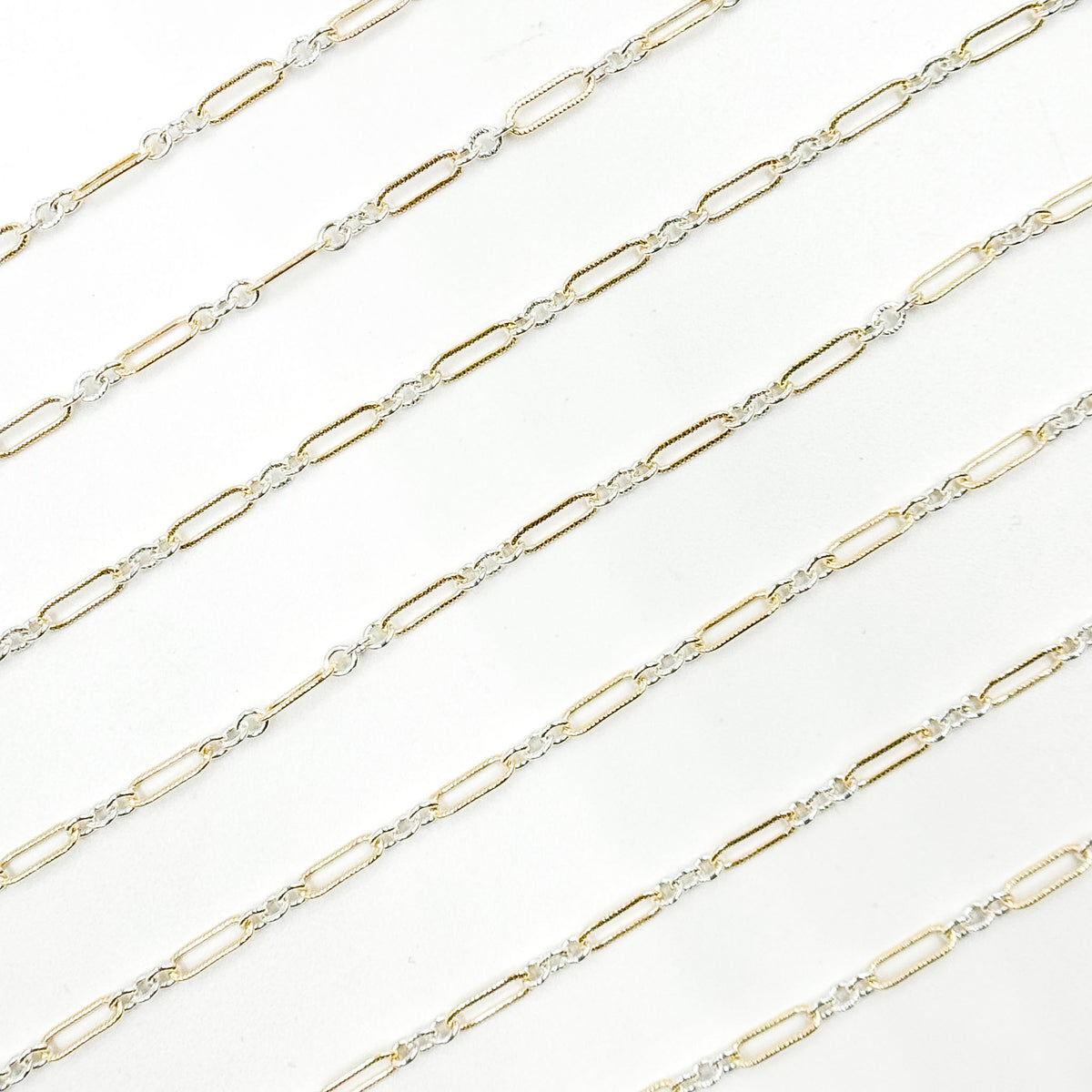 XM/1931K/SP. 14K Gold Filled and Sterling Silver Knurled Link Chain