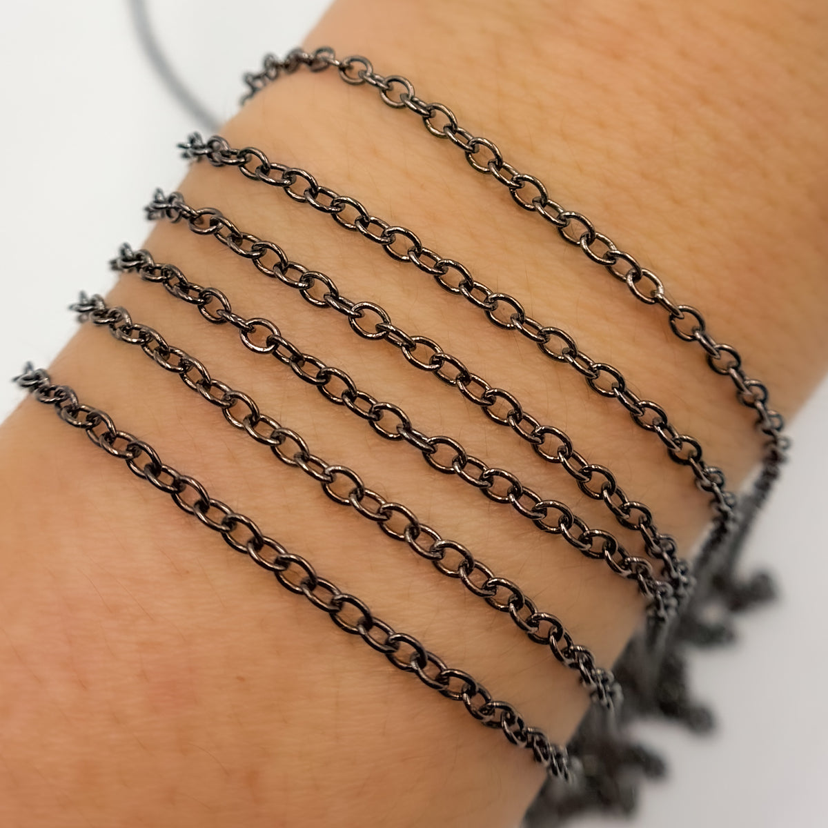Black Rhodium Sterling Silver Smooth Oval Link Chain