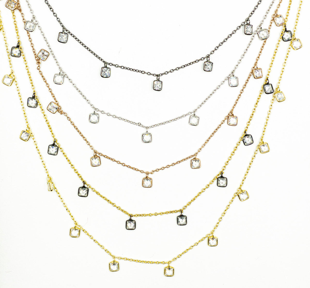 CZ2. 4mm Cubic Zirconia Square Shape Dangle Chain