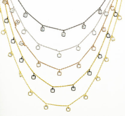 CZ2. 4mm Cubic Zirconia Square Shape Dangle Chain