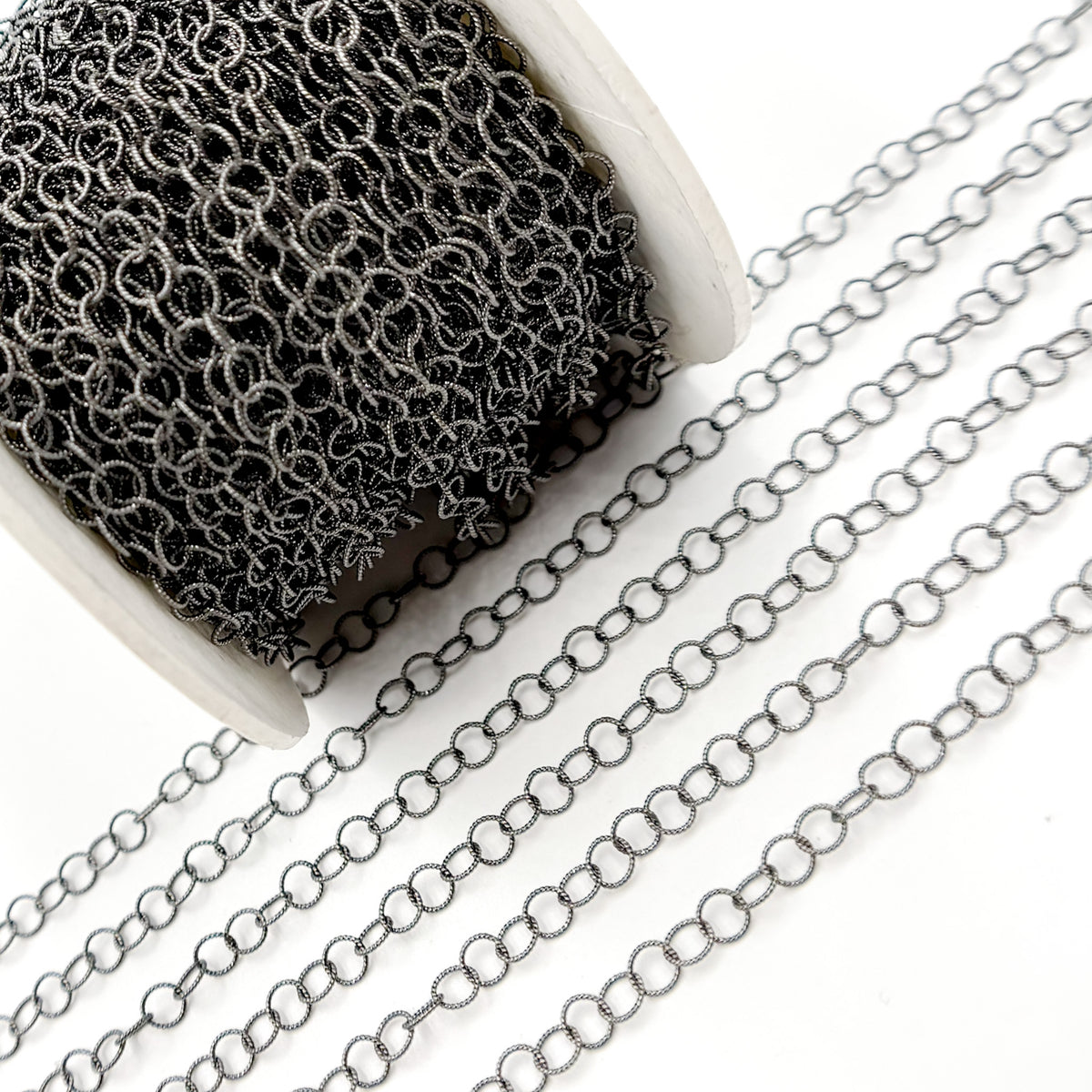Black Rhodium Sterling Silver Twisted Round Link Chain