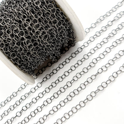 Black Rhodium Sterling Silver Twisted Round Link Chain
