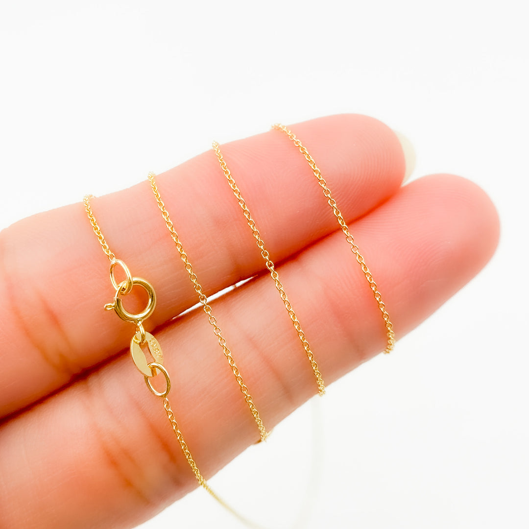 020R01LGJ08018K. 18K Solid Gold Cable 16 Inch Chain with Extender