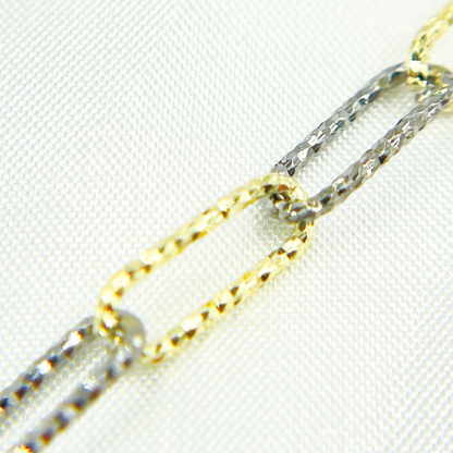 Gold Plated and Black Rhodium Sterling Silver Diamond Cut Paperclip Chain