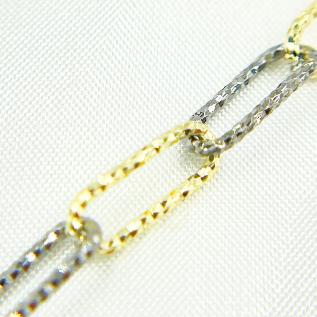 Gold Plated and Black Rhodium 925 Sterling Silver Diamond Cut Paperclip Chain. V8GB