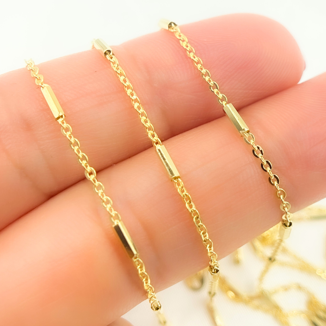 14K Solid Yellow Gold Cable Bars Chain. 032R07B1TP0L8LbyFt