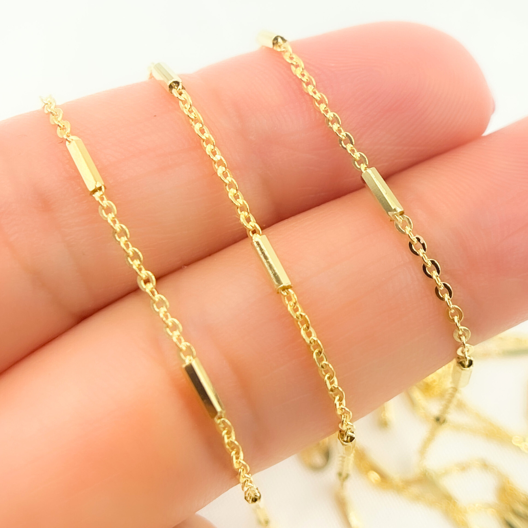 032R07B1TP0L8LbyFt. 14K Solid Yellow Gold Cable Bars Chain