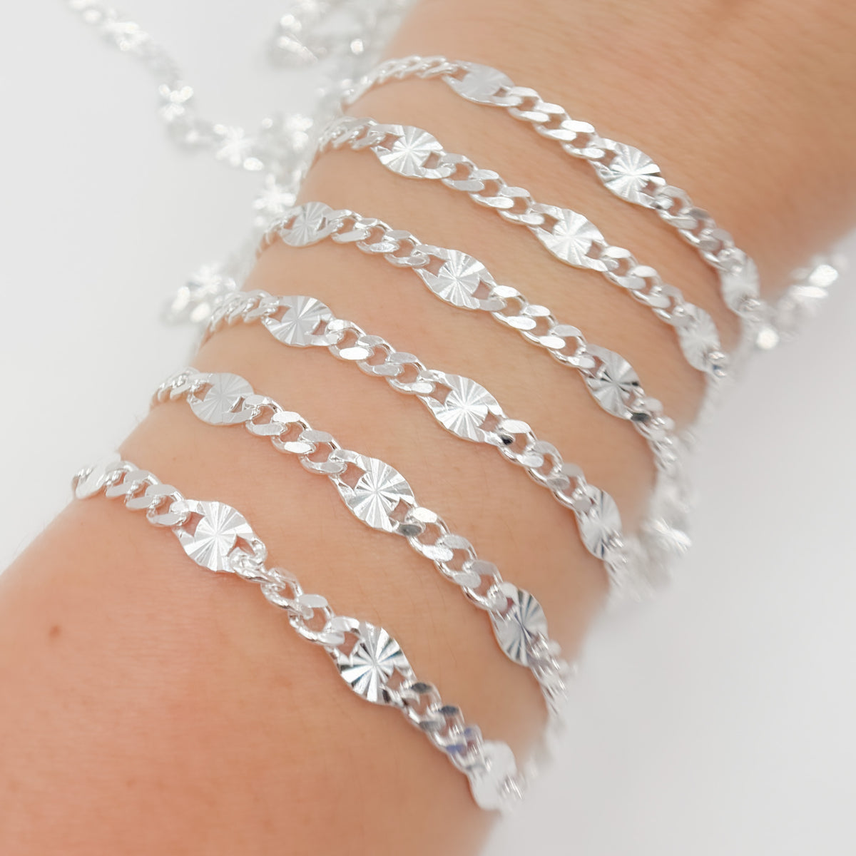 Sterling Silver Curb and Diamond Cut Marina Link Chain